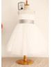 Sheer Neck Ivory Chiffon Tulle Cute Flower Girl Dress